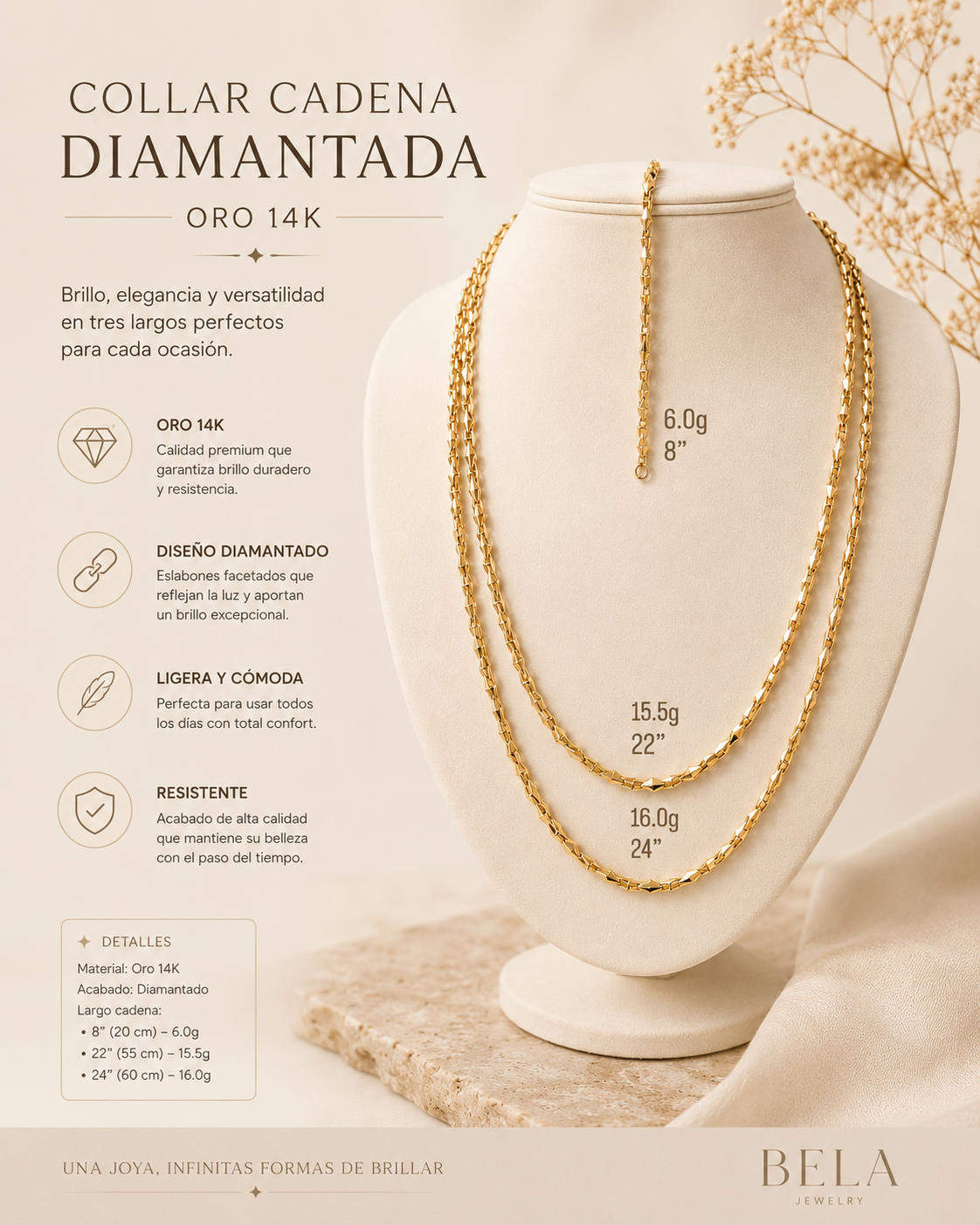 Collar Cadena Diamantada Oro 14K - Elegancia y Brillo Sin Igual