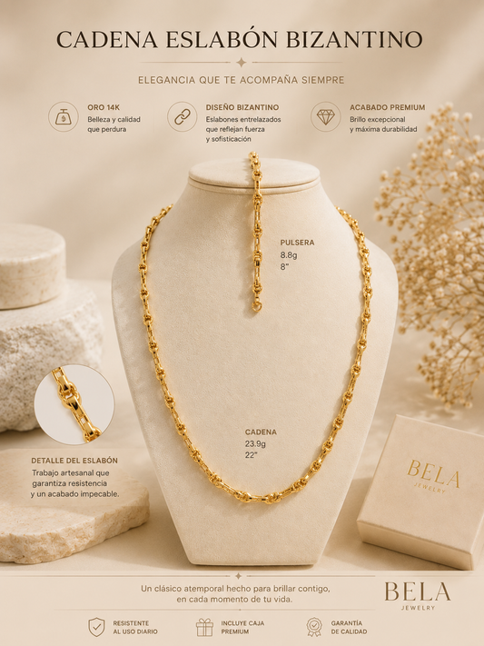14K Gold Byzantine Link Chain and Bracelet Set - BELA Jewelry