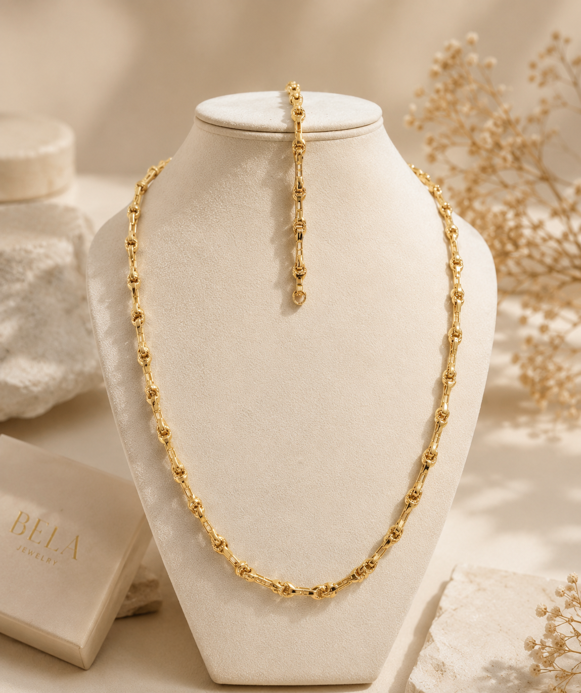 14K Gold Byzantine Link Chain and Bracelet Set - BELA Jewelry
