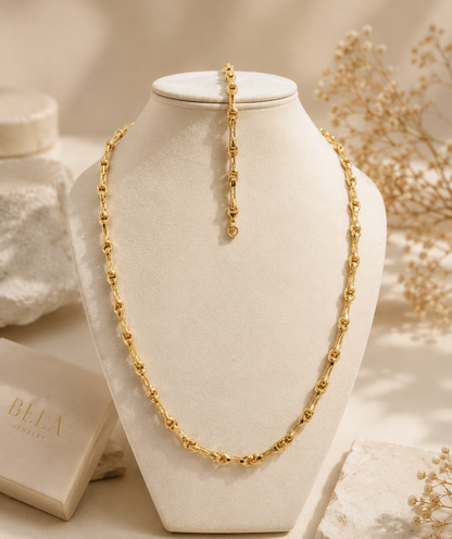 14K Gold Byzantine Link Chain and Bracelet Set - BELA Jewelry