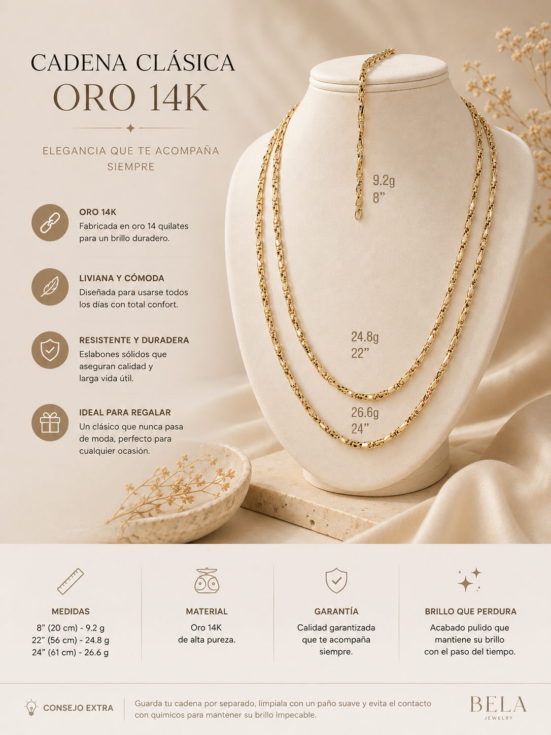 Cadena Clásica de Oro 14K de BELA Jewelry - Elegancia Atemporal
