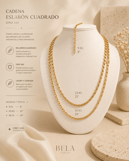 14K Gold Square Link Chain - Timeless Elegance and Sophistication