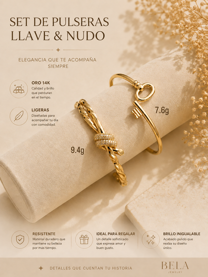 Key & Knot 14K Gold Bracelet Set - Timeless Elegance