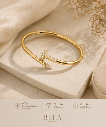 14kt Gold Nail Bangle with Brilliant Zirconias - Sophistication and Style