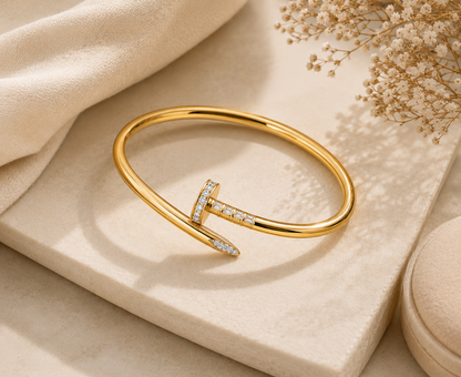 14kt Gold Nail Bangle with Brilliant Zirconias - Sophistication and Style