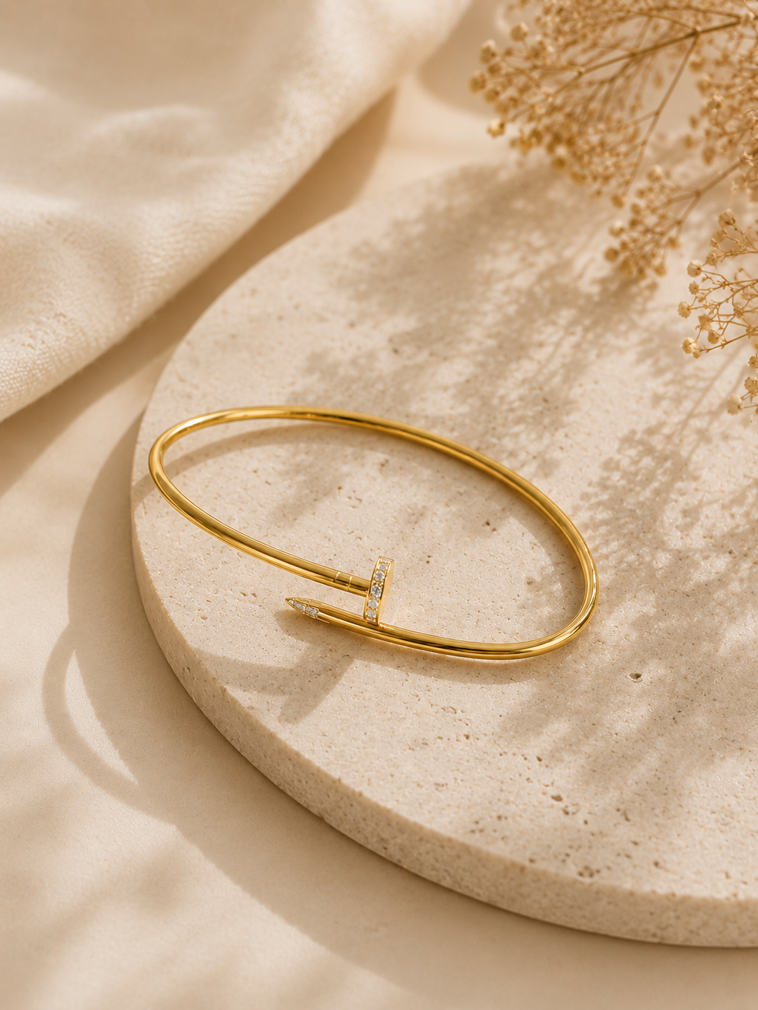 14KT Gold Nail-Style Bangle with Zirconia Accents