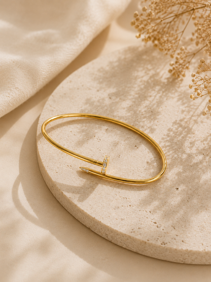 14KT Gold Nail-Style Bangle with Zirconia Accents
