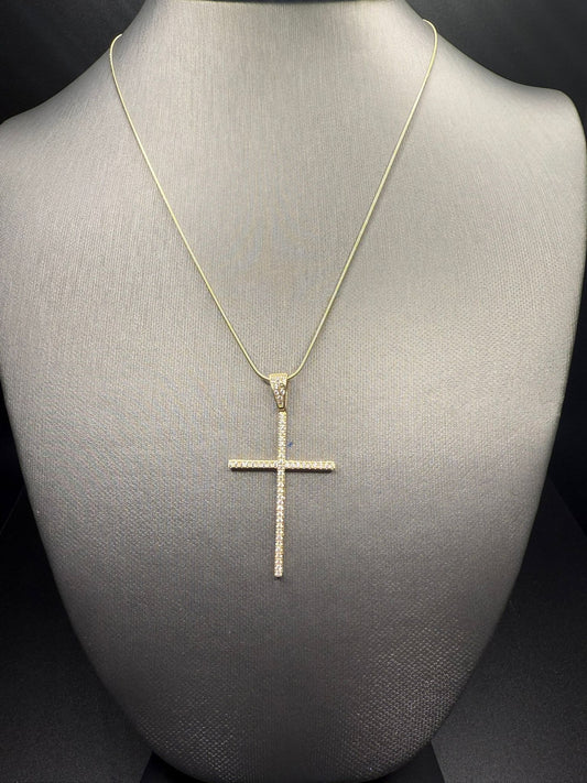 Rattail-Style Chain with Zirconia Cross, 14kt Gold - Elegance and Faith in One Piece