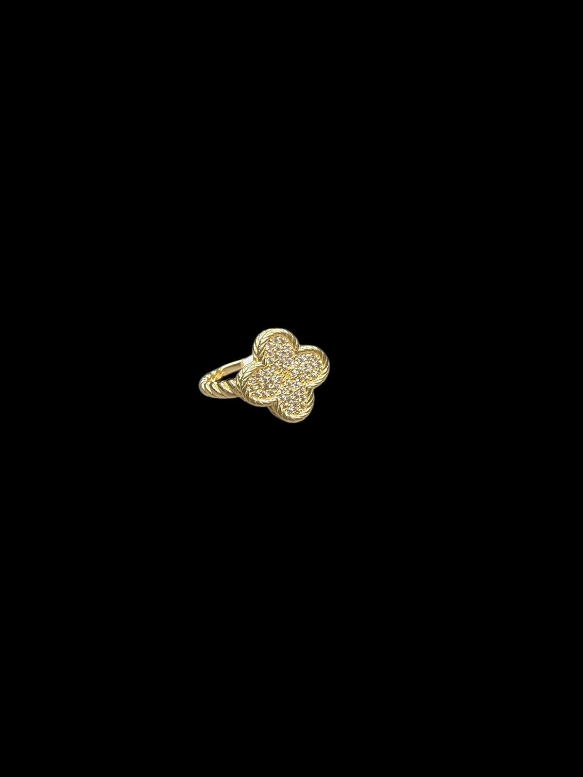 14 Karat Gold Flower Ring with Cubic Zirconia - A Floral Touch of Elegance